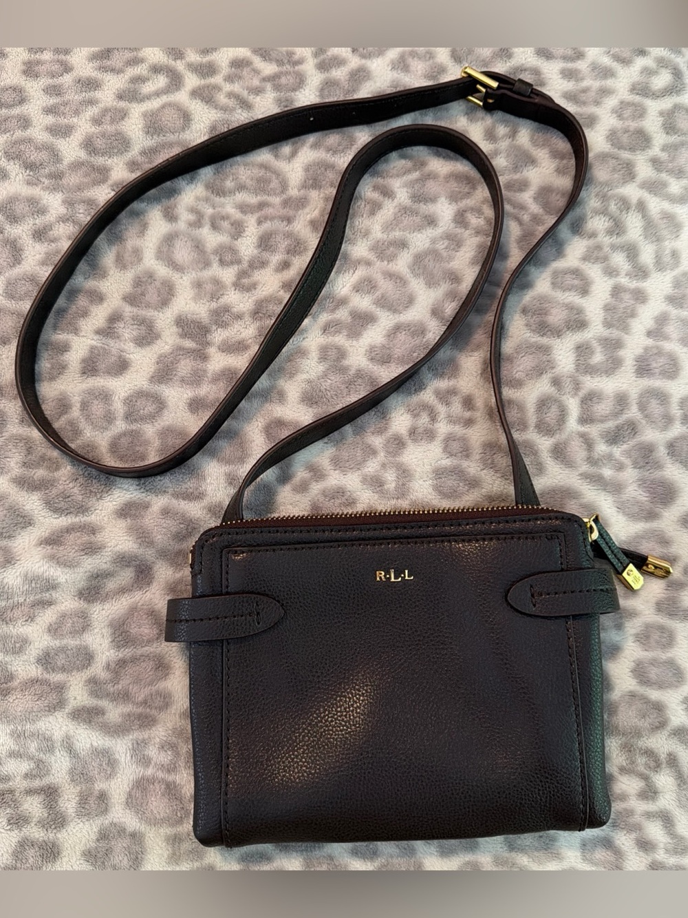 Lauren Ralph Lauren Crawley Double Zip Crossbody Bag Brown Leather NWOT